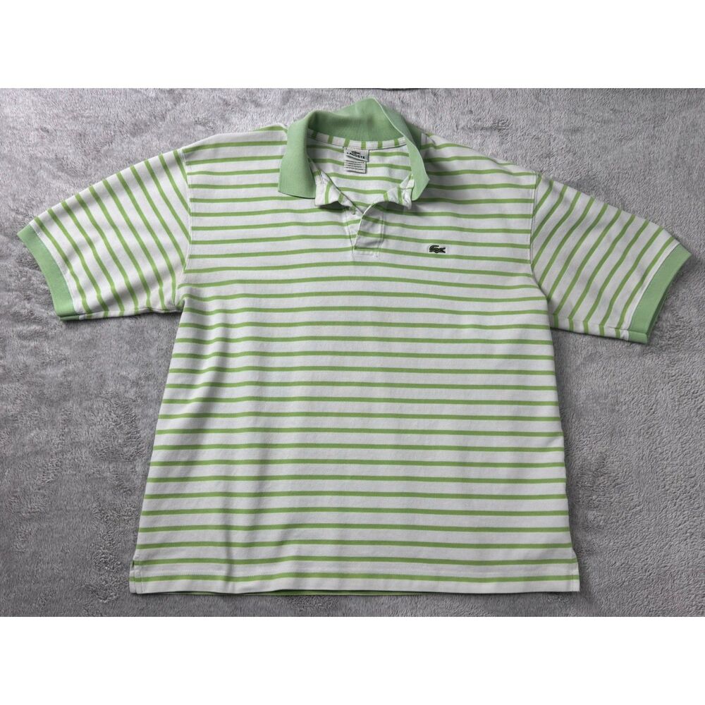 Lacoste Green and White Striped Polo Shirt